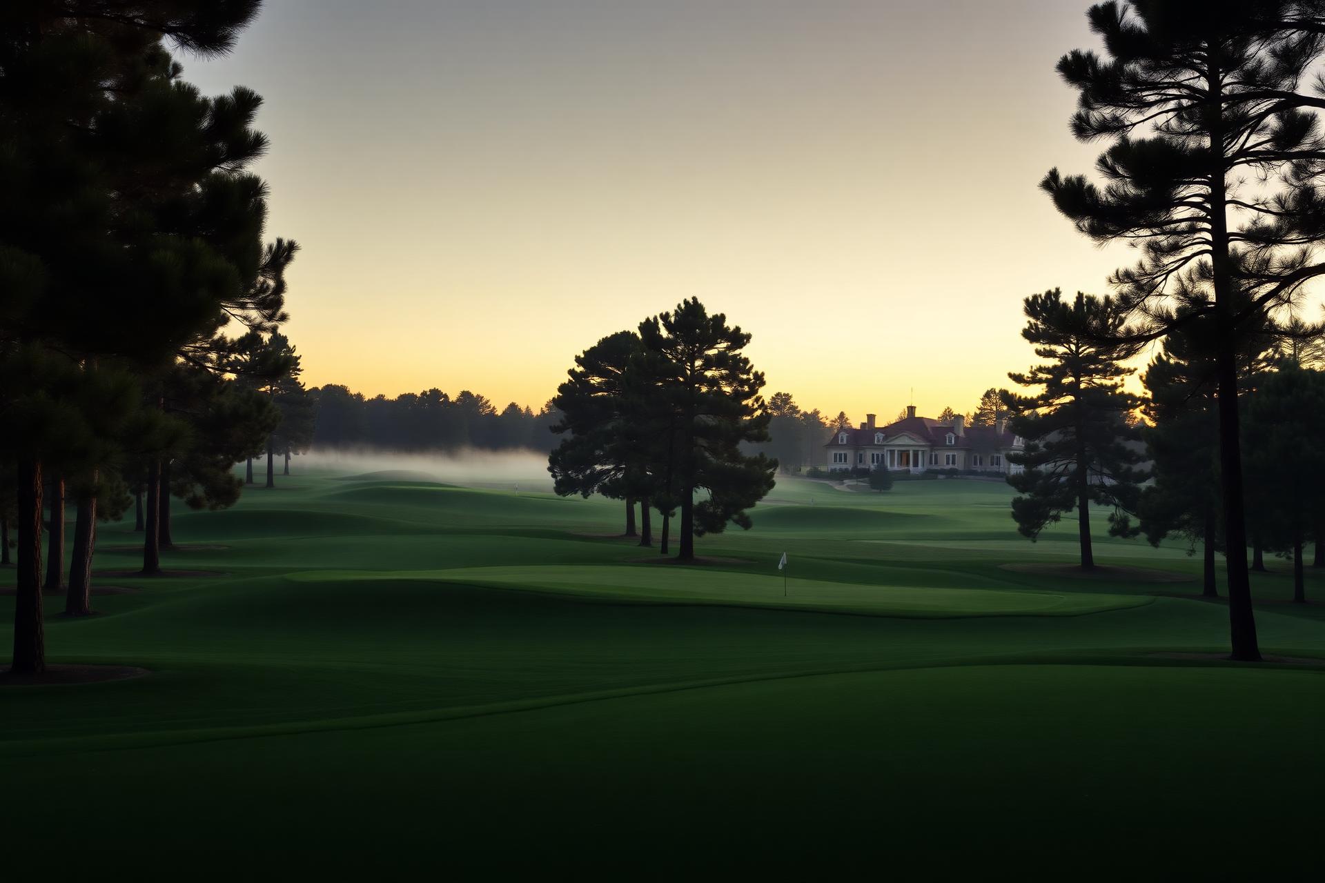 Sunset over a classic pine-lined golf course